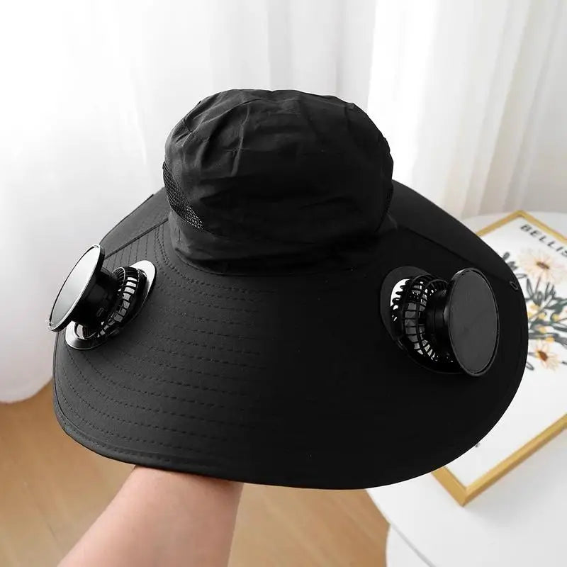 Outdoor Fishing Hat with Solar USB Charging Fan Male Cooling Hat Sunshade Fishing Hat for Outdoor Riding Hiking Fishing〔Cc55〕