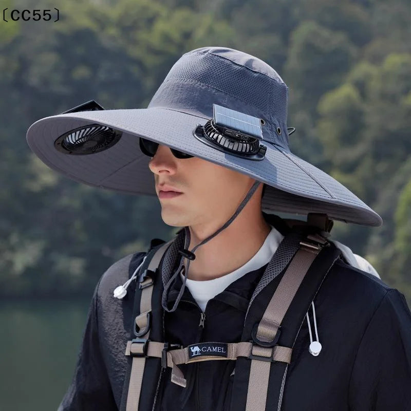 Outdoor Fishing Hat with Solar USB Charging Fan Male Cooling Hat Sunshade Fishing Hat for Outdoor Riding Hiking Fishing〔Cc55〕