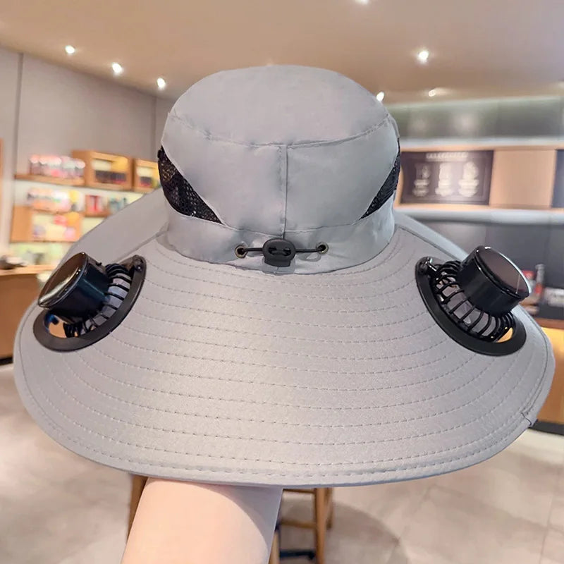 Outdoor Fishing Hat with Solar USB Charging Fan Male Cooling Hat Sunshade Fishing Hat for Outdoor Riding Hiking Fishing〔Cc55〕