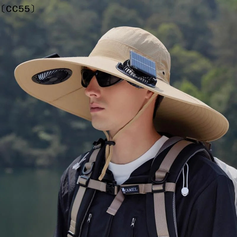 Outdoor Fishing Hat with Solar USB Charging Fan Male Cooling Hat Sunshade Fishing Hat for Outdoor Riding Hiking Fishing〔Cc55〕