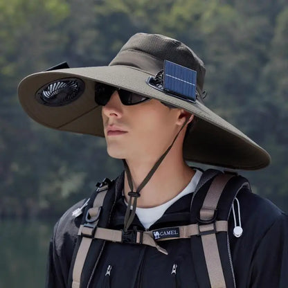 Outdoor Fishing Hat with Solar USB Charging Fan Male Cooling Hat Sunshade Fishing Hat for Outdoor Riding Hiking Fishing〔Cc55〕
