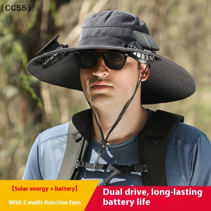 Outdoor Fishing Hat with Solar USB Charging Fan Male Cooling Hat Sunshade Fishing Hat for Outdoor Riding Hiking Fishing〔Cc55〕