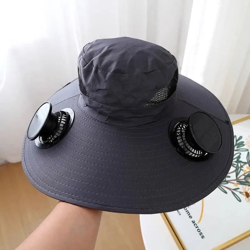 Outdoor Fishing Hat with Solar USB Charging Fan Male Cooling Hat Sunshade Fishing Hat for Outdoor Riding Hiking Fishing〔Cc55〕