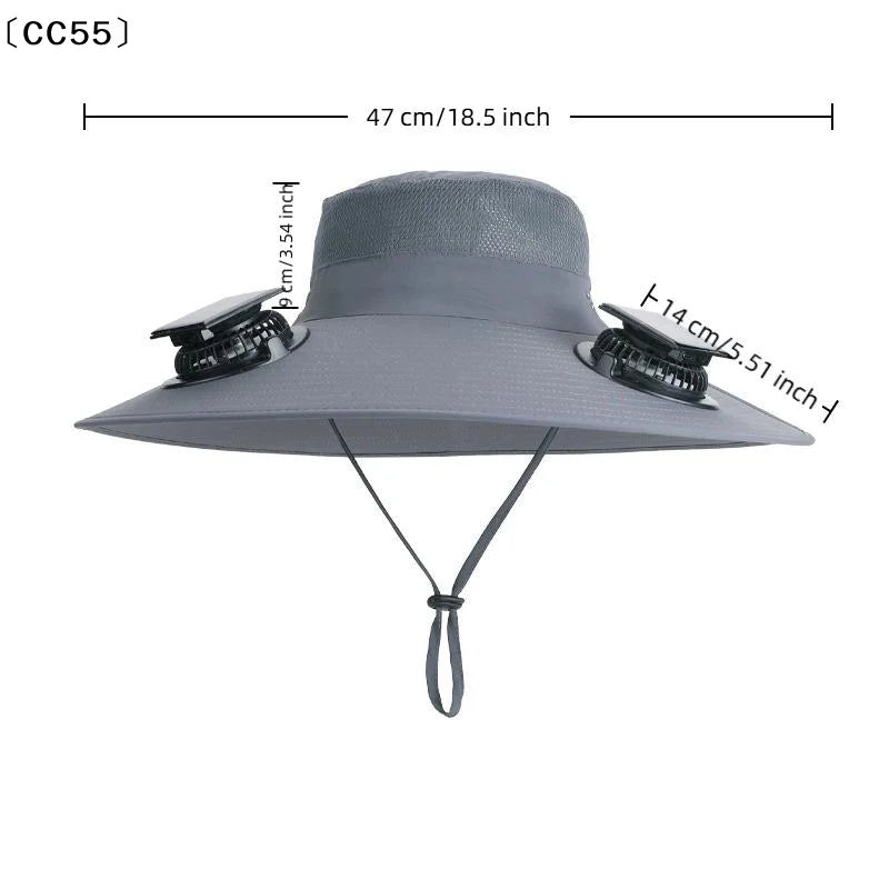 Outdoor Fishing Hat with Solar USB Charging Fan Male Cooling Hat Sunshade Fishing Hat for Outdoor Riding Hiking Fishing〔Cc55〕