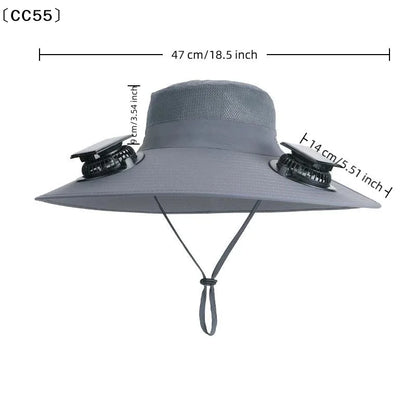 Outdoor Fishing Hat with Solar USB Charging Fan Male Cooling Hat Sunshade Fishing Hat for Outdoor Riding Hiking Fishing〔Cc55〕