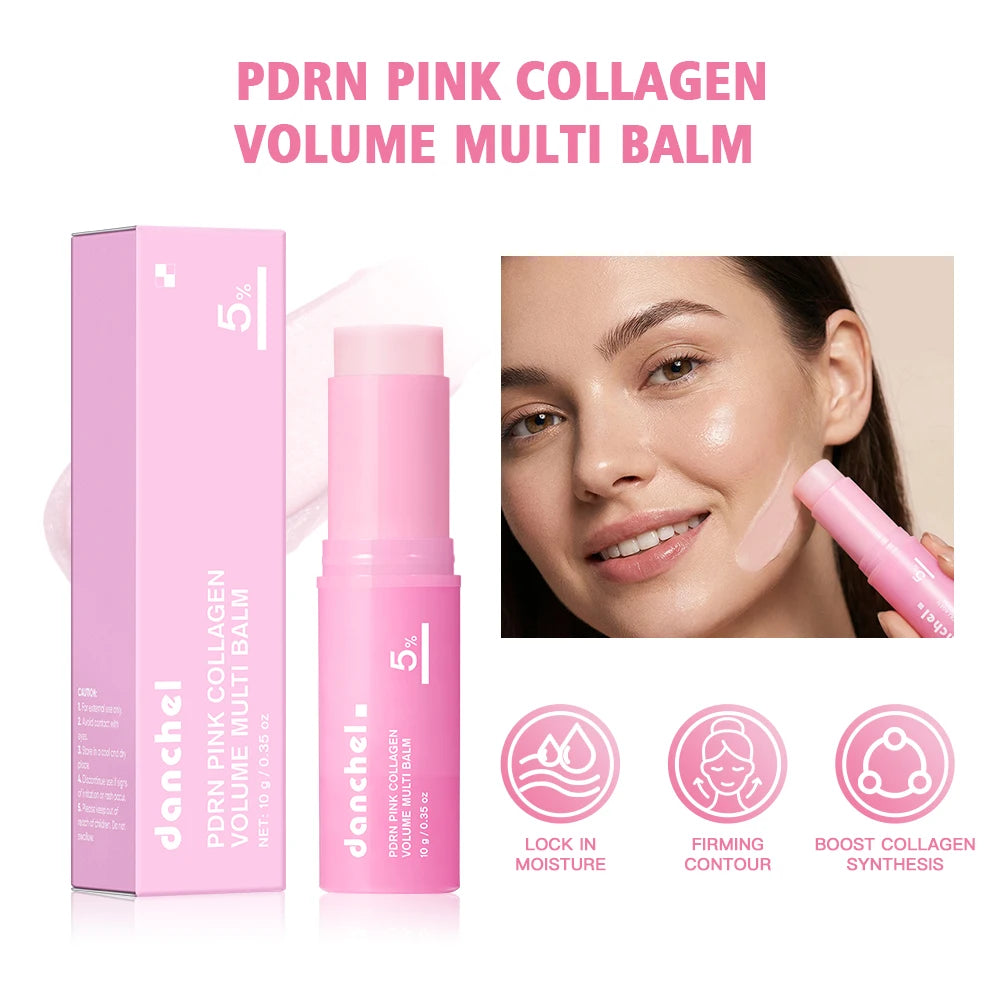 PDRN Pink Collagen Volume Multi Balm Fast Absorbing Smooth & Plump Face Skin Portable Collagen Stick Suitable for All Skin Types